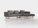 Lounge-Sofa Sereno inkl. 3 Kissen (70x55 cm), B 297 x T 180 cm, Liegeteil rechts, Kufenfuß, mit Bezug Wollstoff Elverum Mocca (73), Buche