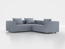 Ecksofa Sereno  inkl. 3 Kissen (70x55 cm), Eckteil links, B 246 x T 235 cm, Bodennah, mit Bezug Wollstoff Elverum Blaugrau (83), Eiche