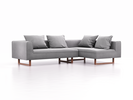 Ecksofa Sereno, B276xT180xH71 cm, Sitzhöhe 43 cm, mit Liegeteil rechts inkl. 4 Kissen (70x55 cm), Kufenfuß Buche, Wollstoff Stavang Kiesel