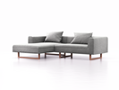 Lounge-Sofa Sereno, B267xT180xH71 cm, Sitzhöhe 43 cm, mit Liegeteil links inkl. 2 Kissen (70x55 cm), Kufenfuß Buche, Wollstoff Kaland Kiesel