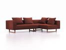 Ecksofa Sereno, B276xT180xH71 cm, Sitzhöhe 43 cm, mit Liegeteil rechts inkl. 4 Kissen (70x55 cm), Kufenfuß Buche, Wollstoff Kaland Ziegel