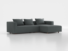 Lounge-Sofa  Sereno inkl. 3 Kissen (70x55 cm), B 297 x T 180 cm, Liegeteil rechts, Bodennah, mit Bezug Wollstoff Elverum Grüngrau (84), Eiche