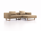 Lounge-Sofa Sereno, B267xT180xH71 cm, Sitzhöhe 43 cm, mit Liegeteil rechts inkl. 2 Kissen (70x55 cm), Kufenfuß Eiche, Wollstoff Stavang Sand