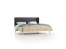 Bett Tonda mit Polsterbetthaupt, 180 x 210 cm, Wollstoff Elverum Torfblau (82), Zirbe