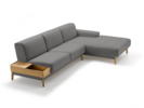 Lounge-Sofa Alani Liegeteil inkl. fixer Armlehne rechts, Eiche, mit Bezug Wollstoff Tartini Granit
