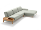 Lounge-Sofa Alani Liegeteil inkl. fixer Armlehne rechts, Buche, mit Bezug Leinenstoff Lino Jade