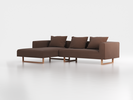 Lounge-Sofa Sereno inkl. 3 Kissen (70x55 cm), B 297 x T 180 cm, Liegeteil links, Kufenfuß, mit Bezug Wollstoff Kaland Torf (70), Eiche