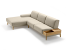 Lounge-Sofa Alani Liegeteil inkl. fixer Armlehne links, Eiche, mit Bezug Leinenstoff Lino Flachs