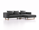 Lounge-Sofa Sereno, B297xT180xH71 cm, Sitzhöhe 43 cm, mit Liegeteil rechts inkl. 3 Kissen (70x55 cm), Kufenfuß Eiche, Wollstoff Kaland Schiefer