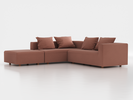 Ecksofa Sereno, 276 x 276 cm, inkl. 4 Kissen (70 x 55 cm), Liegeteil links, Bodennah, mit Bezug Wollstoff Elverum Ziegel (85), Buche