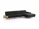 Lounge-Sofa Alani Liegeteil inkl. fixer Armlehne rechts, 340x179x82 cm, Sitzhöhe 44 cm, Eiche, mit Bezug Wollstoff Kaland Mocca
