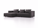 Lounge-Sofa Sereno, bodennah, B297xT180xH71 cm, Sitzhöhe 43 cm, mit Liegeteil links inkl. 3 Kissen (70x55 cm), Buche, Wollstoff Stavang Stein