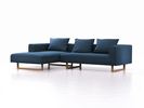 Lounge-Sofa Sereno, B297xT180xH71 cm, Sitzhöhe 43 cm, mit Liegeteil links inkl. 3 Kissen (70x55 cm), Kufenfuß Eiche, Wollstoff Elverum Ozean
