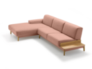 Lounge-Sofa Alani Liegeteil inkl. fixer Armlehne links, Eiche, mit Bezug Leinenstoff Lino Zimt