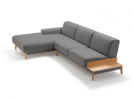 Lounge-Sofa Alani Liegeteil inkl. fixer Armlehne links, Buche, mit Bezug Wollstoff Tartini Granit
