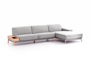 Lounge-Sofa Alani Liegeteil inkl. fixer Armlehne rechts, 340x179x82 cm, Sitzhöhe 44 cm, Buche, mit Bezug Wollstoff Kaland Kiesel