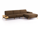 Lounge-Sofa Alani Liegeteil inkl. fixer Armlehne rechts, 300x179x82 cm, Sitzhöhe 44 cm, Eiche, mit Bezug Wollstoff Kaland Torf
