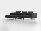 Lounge-Sofa Sereno inkl. 3 Kissen (70x55 cm), B 297 x T 180 cm, Liegeteil links, Kufenfuß, mit Bezug Wollstoff Kaland Schiefer (67), Eiche