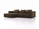 Lounge-Sofa Sereno, bodennah, B297xT180xH71 cm, Sitzhöhe 43 cm, mit Liegeteil links inkl. 3 Kissen (70x55 cm), Buche, Wollstoff Kaland Torf