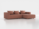 Lounge-Sofa  Sereno inkl. 3 Kissen (70x55 cm), B 297 x T 180 cm, Liegeteil rechts, Bodennah, mit Bezug Wollstoff Elverum Ziegel (85), Buche