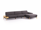 Lounge-Sofa Alani Liegeteil inkl. fixer Armlehne rechts, 340x179x82 cm, Sitzhöhe 44 cm, Eiche, mit Bezug Wollstoff Stavang Stein