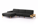 Lounge-Sofa Alani Liegeteil inkl. fixer Armlehne links, 179x300x82 cm, Sitzhöhe 44 cm, Eiche, mit Bezug Wollstoff Kaland Mocca