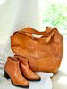 Ledertasche, cognac & Stiefelette, ziegel