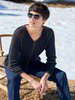 Rippenstrick Pullover, dunkelblau/camel rippe