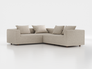 Ecksofa Sereno inkl. 4 Kissen (70x55 cm), Eckteil links, B 276 x T 235 cm, Bodennah, mit Bezug Wollstoff Tano Natur Hell (80), Eiche