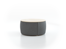 Sofatisch/Hocker Tambor mit Stauraum u. Holzdeckel, H 34,3 cm, Ø 64 cm, Bezug Wollstoff Sletta Kiesel (77), Esche