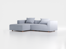 Lounge-Sofa Sereno  inkl. 2 Kissen (70x55 cm), B 267 x T 180 cm, Liegeteil links, Bodennah, mit Bezug Wollstoff Elverum Blaugrau (83), Buche