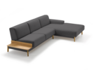Lounge-Sofa Alani Liegeteil inkl. fixer Armlehne rechts, Eiche, mit Bezug Leinenstoff Lino Anthrazit
