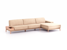 Lounge-Sofa Alani Liegeteil inkl. fixer Armlehne rechts, 340x179x82 cm, Sitzhöhe 44 cm, Buche, mit Bezug Wollstoff Kaland Haselnuss