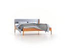 Bett Alwy mit Polsterbetthaupt, 180 x 200 cm, Wollstoff Elverum Blaugrau (83), Buche