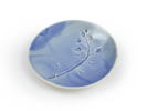 Teller aus Porzellan, glasiert mit Blätterskelett, rauchblau