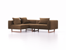 Ecksofa Sereno, B246xT180xH71 cm, Sitzhöhe 43 cm, mit Liegeteil links, inkl. 3 Kissen (70x55 cm), Kufenfuß Buche, Wollstoff Stavang Haselnuss