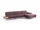 Lounge-Sofa Alani Liegeteil inkl. fixer Armlehne rechts, 340x179x82 cm, Sitzhöhe 44 cm, Buche, mit Bezug Wollstoff Elverum Pflaume
