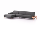 Lounge-Sofa Alani Liegeteil inkl. fixer Armlehne links, 179x340x82 cm, Sitzhöhe 44 cm, Buche, mit Bezug Wollstoff Kaland Schiefer