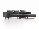 Lounge-Sofa Sereno, B297xT180xH71 cm, Sitzhöhe 43 cm, mit Liegeteil rechts inkl. 3 Kissen (70x55 cm), Kufenfuß Buche, Wollstoff Kaland Schiefer