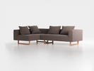 Ecksofa Sereno mit Liegeteil, inkl. 3 Kissen (70 x 55 cm), Liegeteil links, B 246 x T 180 cm, Bodennah, mit Bezug Wollstoff Tano Natur Dunkel (81), Buche
