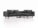 Ecksofa Sereno, B276xT180xH71 cm, Sitzhöhe 43 cm, mit Liegeteil rechts inkl. 4 Kissen (70x55 cm), Kufenfuß Buche, Wollstoff Kaland Schiefer