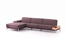 Lounge-Sofa Alani Liegeteil inkl. fixer Armlehne links, 179x340x82 cm, Sitzhöhe 44 cm, Buche, mit Bezug Wollstoff Elverum Pflaume