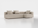 Ecksofa Sereno mit Schlaffunktion inkl. 3 Kissen (70x55 cm), Bodennah, B 300 x T 150 cm, Eckteil rechts, mit Bezug Wollstoff Tano Natur Hell (80), Buche