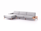 Lounge-Sofa Alani Liegeteil inkl. fixer Armlehne links, 179x340x82 cm, Sitzhöhe 44 cm, Buche, mit Bezug Wollstoff Stavang Kiesel