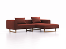 Lounge-Sofa Sereno, B267xT180xH71 cm, Sitzhöhe 43 cm, mit Liegeteil rechts inkl. 2 Kissen (70x55 cm), Kufenfuß Eiche, Wollstoff Kaland Ziegel