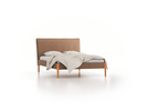 Bett Lorea mit Polsterbetthaupt, 140 x 200 cm, Wollstoff Stavang Sand (66), Buche