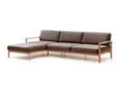 Loungesofa Linera, breit mit Liegeteil links, Wollstoff Kaland Torf, Buche