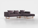 Lounge-Sofa Sereno inkl. 3 Kissen (70x55 cm), B 297 x T 180 cm, Liegeteil rechts, Kufenfuß, mit Bezug Wollstoff Stavang Stein (61), Buche