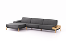 Lounge-Sofa Alani Liegeteil inkl. fixer Armlehne links, 179x340x82 cm, Sitzhöhe 44 cm, Eiche, mit Bezug Wollstoff Kaland Schiefer