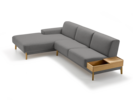 Lounge-Sofa Alani Liegeteil inkl. fixer Armlehne links, Eiche, mit Bezug Wollstoff Tartini Granit
